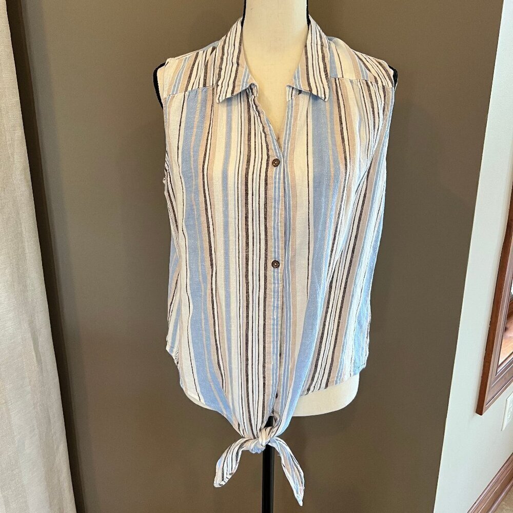 Women's Counterparts Linen Blend Sleeveless Striped w/tie, Size XL